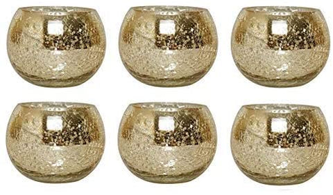Hosley Set of 6 Gold Crackle Glass Tea Light Holders 3.94 Inch Diameter