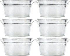 Hosley Set of 6 Oval Galvanized Planter Floral Pot 7.5 Inch Long 3.5 Inch High