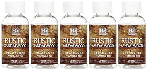 Hosley Box of 5 Piece Rustic Sandalwood Highly Scented Warming Oils 55 Milliliter 1.86 Fluid Ounce Each