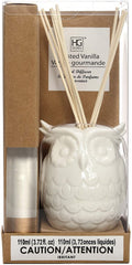 Hosley Aromatherapy Vanilla Diffuser Oil with Cream Ceramic Owl Farmhouse Bottle and Reed Sticks