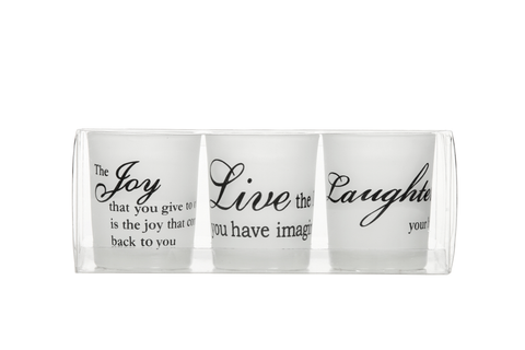 Hosley Set of 3, Inspirational Frosted Glass Tealight Candle Holders