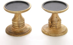 Hosley Set of 2, 5 inch High Wooden Pillar Candle Holders