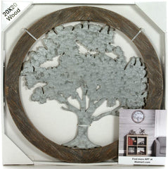 Hosley Rustic 20" Round Wood and Metal Tree Decorative Wall Art