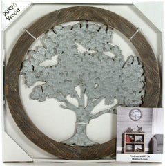 Hosley Rustic 20" Round Wood and Metal Tree Decorative Wall Art