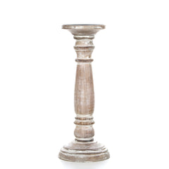 Hosley 12 Inch High White Wash Wooden Distress Finish Pillar Candle Holder