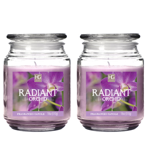 Hosley Set of 2, 18 oz. Radiant Orchid Fragrance Jar Candles