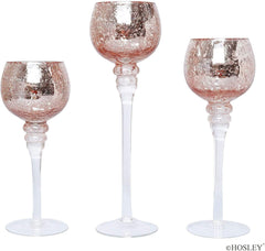 Hosley Set of 3 Rose Gold Crackle Glass Tealight Candle Holders