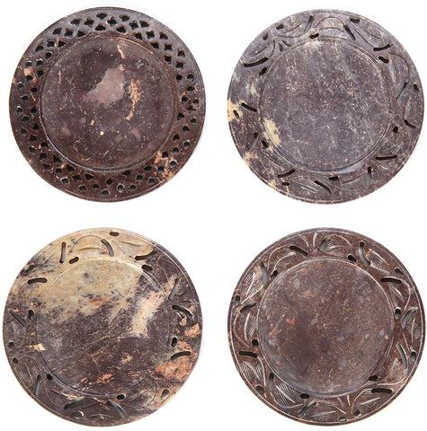 Hosley Set of 4, 4.5 inch Diameter Assorted Soapstone Pillar Candle Plates