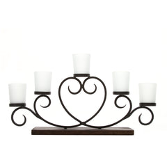 Hosley 17 inch Long, Five Votive Candle Holder with Brown Texture and Walnut Finish