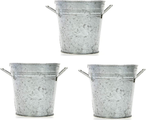 Hosley Set of 3, 5 inch High, Silver Galvanized Planters with Handles