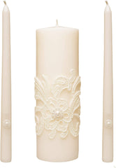 Hosley 11.50 Inch High White Wedding Unity Candle Set Includes 1 Pillar and 2 Taper Candles