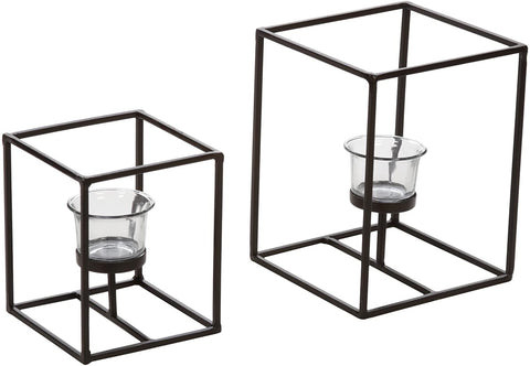 Hosley Set of 2 Modern Art Style Candle Holders with Clear Glass Tealight Holder Includes