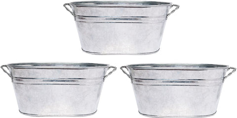 Hosley 3 Pack of Galvanized Oval Planters 8 Inches Long (Handle to Handle)