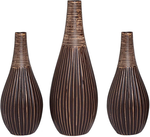 Hosley Set of 3 Brown Textured Ceramic Cute Bud Vase Set