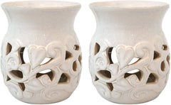Hosley's Set of 2 White Ceramic Oil Warmer 4.3 Inch High Use with Tea Lights