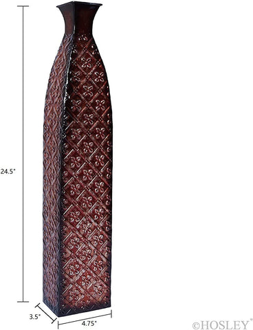 Hosley Red Colored Metal Embossed Floor Vase - 24.5" High