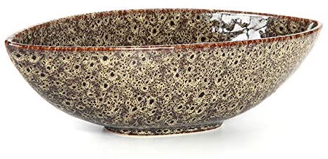 Hosley Set of 2 Decorative Oval Ceramic Bowl Peacock Feather Pattern 14.5 Inch Long