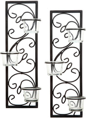Hosley Set of Two 13.75 Inch High Black Iron Tealight Wall Sconce