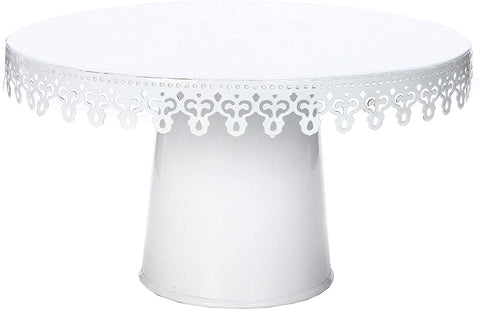 Hosley White Finish Pedestal Footed Cake Stand with Ribbon Trim 9.75 Inch Diameter