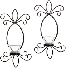 Hosley Set of 2 Iron Tea Light LED Candle Wall Sconces- 11.5" High