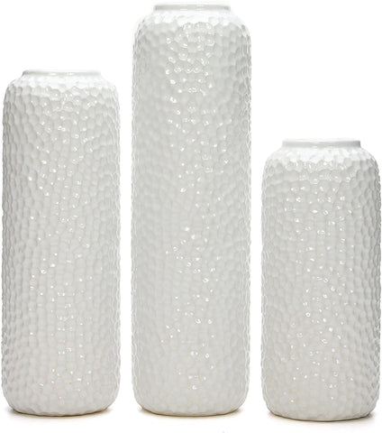 Hosley Set of 3 White Ceramic Honeycomb Vase Tall 12 Inch Medium 10 Inch Short 8 Inch High Each