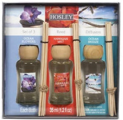 Hosley Premium Grade Set of 3 Reed Diffuser for Aromatherapy - Ocean Flowers, Hawaiian Mist, Ocean Breeze