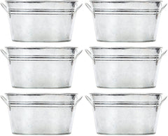 Hosley Set of 6 Oval Galvanized Planter Floral Pot 7.5 Inch Long 3.5 Inch High