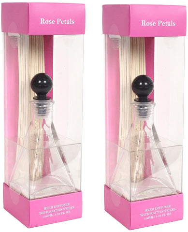 Hosley Aromatherapy Set of 2 Rose Floral Petals Scented Reed Diffuser 100 ml