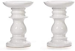 Hosley Set of 2 Ceramic White Pillar Candle Holders 6 Inch High