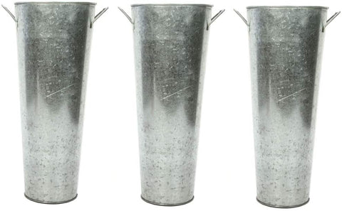Hosley Set of 3 Galvanized Planters French Buckets with Handles 15 Inch High