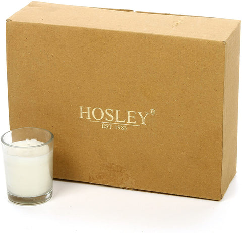 Hosley Set of 12 Ivory Unscented Clear Glass Wax Filled Votive Candles, 12 Hour Burn Time