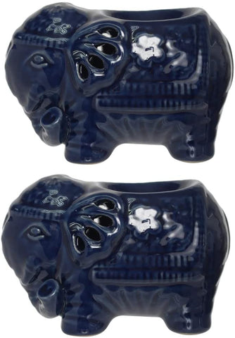 Hosley Set of 2 Ceramic Oil Warmer Blue Elephant 4.25 Inches High