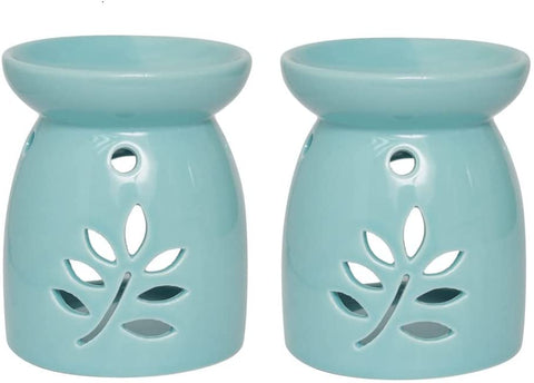 Hosley Set of 2 Ceramic Oil Warmer with Leaf Pattern 4.3 Inches High