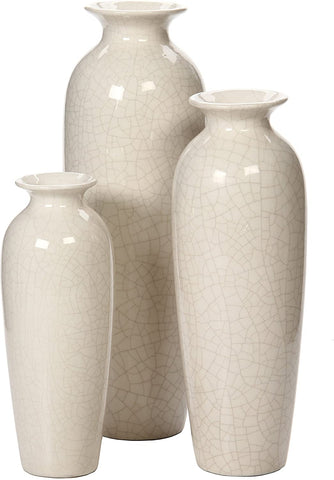 Hosley Set of 3 Crackle Ivory Ceramic Vases
