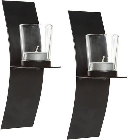 Hosley Set of 2 Modern Art Large Brown Wall Sconces with Clear Glass Tea Light Candle Holders