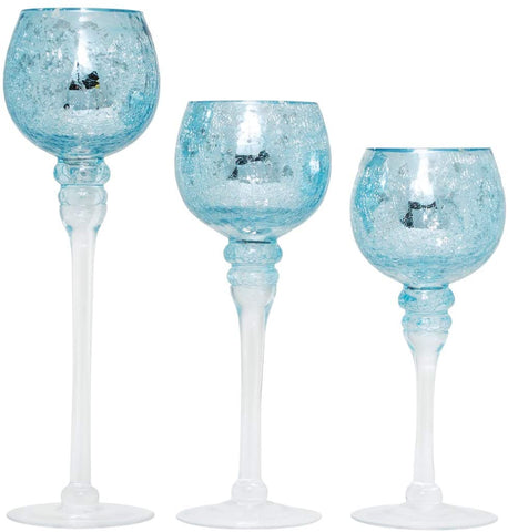 Hosley Set of 3 Baby Blue Crackle Glass Tealight Holders