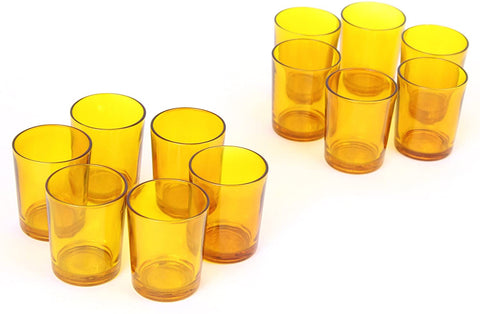 Hosley Set of 12 Amber Glass LED Votive Candle Tea Light Holders