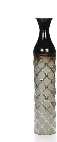 Hosley Metal Brown Grey Tones Moroccan Embossed Floor Vase 28.5 Inch High