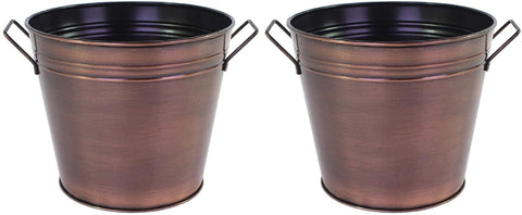 Hosley Set of 2, 7 inch Diameter Antiqued Bronze Small Metal Buckets