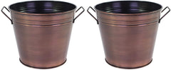 Hosley Set of 2, 7 inch Diameter Antiqued Bronze Small Metal Buckets