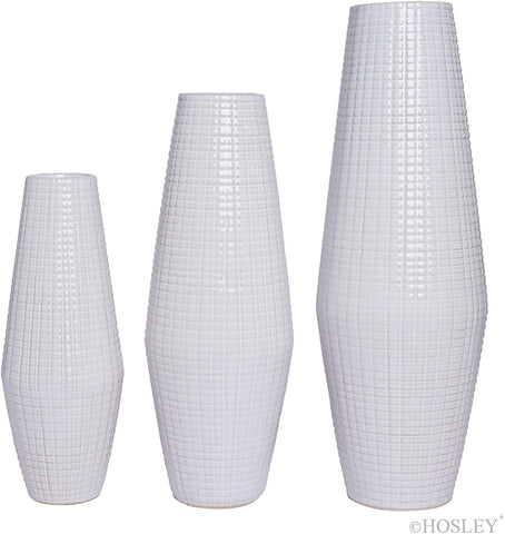 Hosley Set of 3, White Textured Multiple Size Ceramic Tabletop Vases
