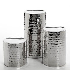 Hosley Set of 3, Silver Finish Pillar LED Candle Holders