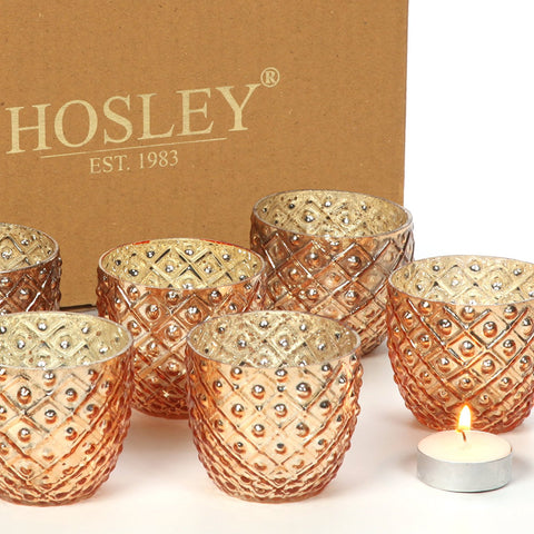 Hosley Set of 6, 2.75 inch Diameter, Gold Metallic Glass Votive Candle Holders