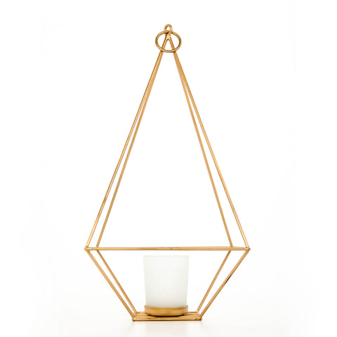 Hosley 11.5 inch High, Gold Finish Tealight/Votive Holder Lantern with Votive Frosted Candle Holder