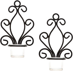 Hosley Set of 2, 7.68 inch High, Black Iron Angel Wall Tea Light Candle Sconce