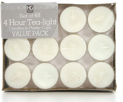 Hosley Set of 48 Clear Cup Tea Lights Hand Poured in Clear Cups