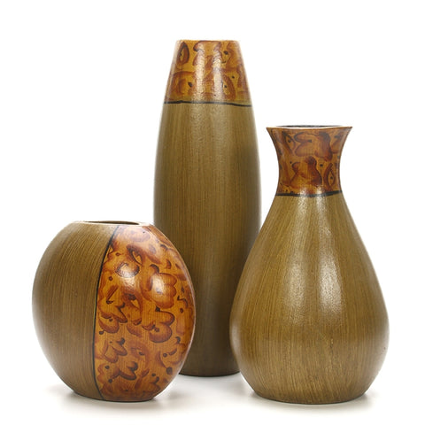 Hosley Set of 3 Burlwood Brown Finish MDF Vases