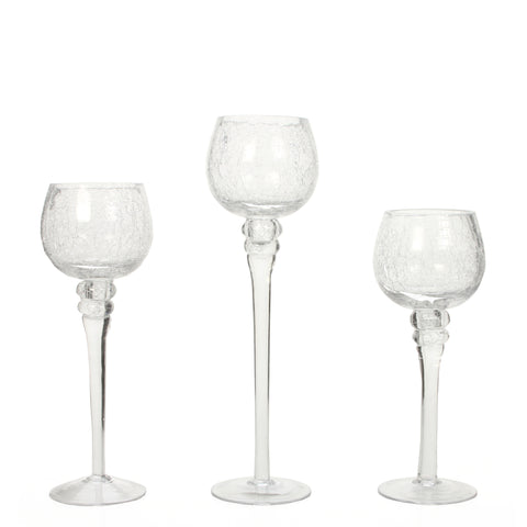 Hosley Set of 3 Clear Crackle Glass Tealight Holders 12 Inch, 10 Inch, 9 Inch