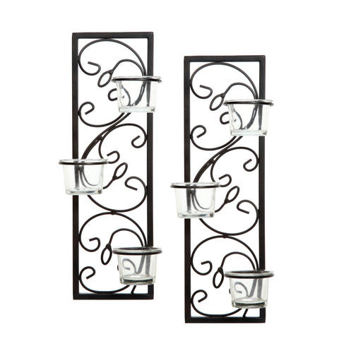 Hosley Set of 2, 13.75 inch High Iron Wall Sconces w/ Glass Tea Light Cups