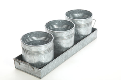 Hosley Set of 3 Gray Galvanized Metal Planter with Tray 5 Inch High